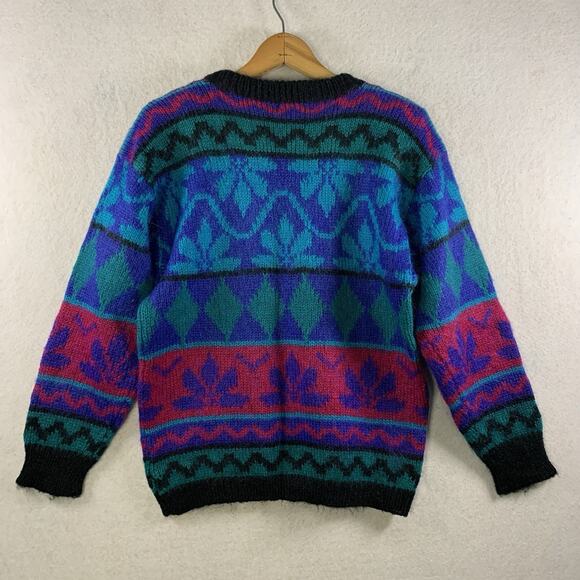 Vintage Womens Colorful Fair Isle Sweater Sz M Bold Ski Lodge Mohair Blend Retro - Picture 2 of 10